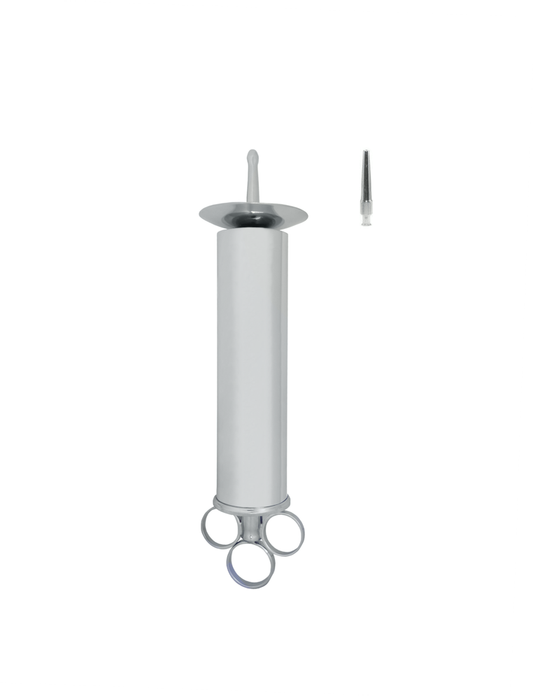 156-Ear Syringe, All Metal, Luer-Lock, With 2 Tips 150Ml